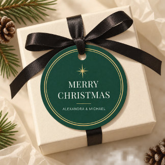 Etiquetas Para Lembrancinhas Elegante Verde Esmeralda e Natal em Dourado