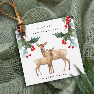 ETIQUETAS PARA LEMBRANCINHAS ELEGANTE VERDE VERDE VERDE HOLLY BERRY DEER DUO AN