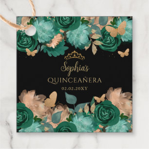 Etiquetas Para Lembrancinhas Emerald Green Dourada Borboleta Floral Quinceañera