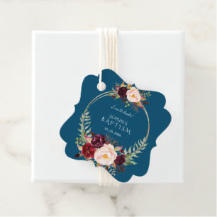 Etiquetas Para Lembrancinhas Encanto Burgundy Blush Flores Dourado Azul Batismo