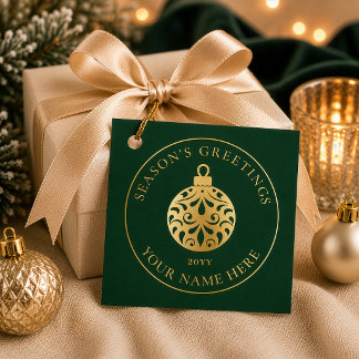 Etiquetas Para Lembrancinhas Enfeite de Ouro Elegante Abeto Verde Presente de F