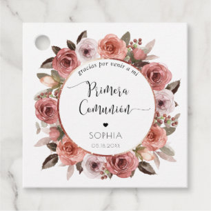 Etiquetas Para Lembrancinhas Espanhol, Rosa da Primeira Comunhão, Blush Floral