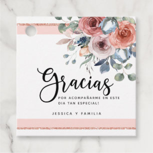 Etiquetas Para Lembrancinhas Espanhol, Rosa Esmagado, Dourado Rosa, Azul Floral