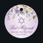 Etiquetas Para Lembrancinhas Estrela Floral Roxa David Bat Mitzvah Obrigado<br><div class="desc">Obrigado adorável que o Bat Mitzvah seja a favor dos hóspedes. Lavanda de aquarela,  roxa com cruz e diamante falso. Perfeito para cerimônia feminina.</div>