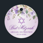 Etiquetas Para Lembrancinhas Estrela Floral Roxa David Bat Mitzvah Obrigado<br><div class="desc">Obrigado adorável que o Bat Mitzvah seja a favor dos hóspedes. Lavanda de aquarela,  roxa com cruz e diamante falso. Perfeito para cerimônia feminina.</div>