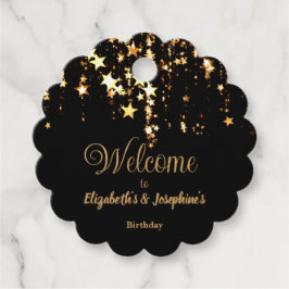 Etiquetas Para Lembrancinhas Estrelas pretas elegantes e douradas, aniversário 