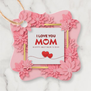 Etiquetas Para Lembrancinhas Eu Amo Você Mamãe Dia das Mães Floral e Dourado