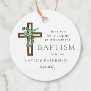 Etiquetas Para Lembrancinhas Eucalyptus Cross Modern Baptism Obrigado