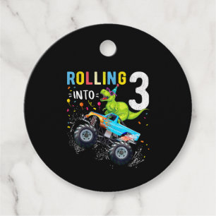 Etiquetas Para Lembrancinhas Família de Caminhões Monstros Dinossauros, 3 anos