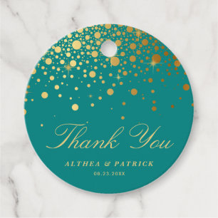 Etiquetas Para Lembrancinhas Faux Gold Foil Confetti Pontos Teal Obrigado