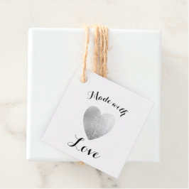 Etiquetas Para Lembrancinhas Feita com Amor Cardíaco Carimbo Foil Faux Silver