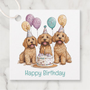 Etiquetas Para Lembrancinhas Feliz aniversário Goldendoodle Cães Bolo de Aniver