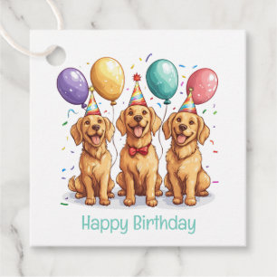 Etiquetas Para Lembrancinhas Feliz Aniversário Ouro Cachorros de Retriever