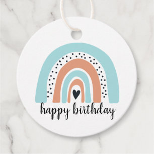 Etiquetas Para Lembrancinhas Feliz aniversário Rainbow Blue Peach
