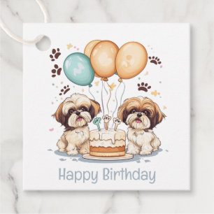 Etiquetas Para Lembrancinhas Feliz Aniversário Shih Tzu Cães Bolo de Aniversári