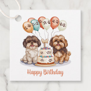 Etiquetas Para Lembrancinhas Feliz Aniversário Shih Tzu Cães Bolo de Aniversári