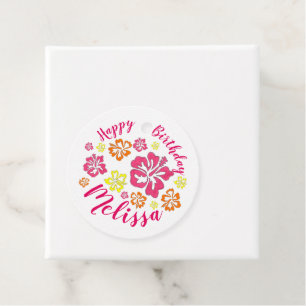 Etiquetas Para Lembrancinhas Feliz Aniversário Tropical Havaiana Flores de Hibi