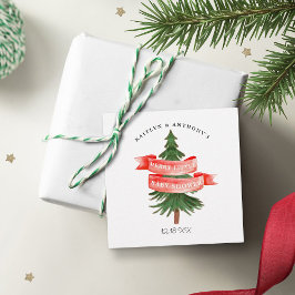 Etiquetas Para Lembrancinhas Feliz da árvore de pinheiro de aquarela Pequeno Ch