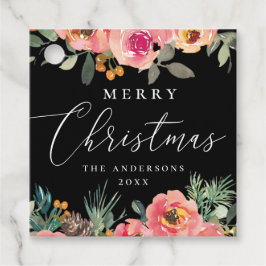 Etiquetas Para Lembrancinhas Feliz Natal | Feriado Floral e Pinheiro Preto