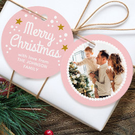 Etiquetas Para Lembrancinhas Feliz Natal Foto: Simple Pink Round Gift