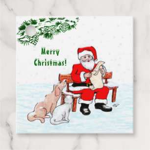 Etiquetas Para Lembrancinhas Feliz Natal! Papai Noel com Gato e Cão