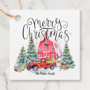 Etiquetas Para Lembrancinhas Feliz Natal  Vintage Red Farmhouse Truck