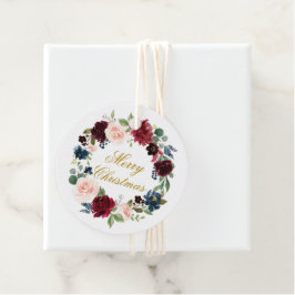 Etiquetas Para Lembrancinhas Feliz Natal Watercolor Floral Wreath Dourado