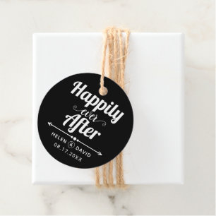 Etiquetas Para Lembrancinhas Feliz nunca após o casamento preto, branco da