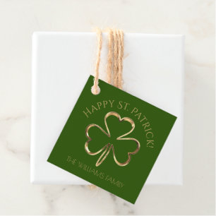 Etiquetas Para Lembrancinhas Feliz St. Patrick Verde e Dourado Trevo Shamrock
