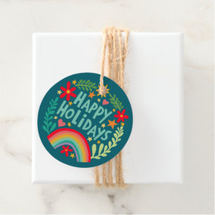 Etiquetas Para Lembrancinhas Feriado de Natal Colorido, Giro-Arco-Íris, desenha