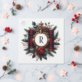 Etiquetas Para Lembrancinhas Feriado em Monograma de Xadrez Rico em Vintage