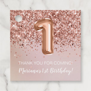 Etiquetas Para Lembrancinhas Festa de 1º Aniversário Infantil Rose Gold Meninas
