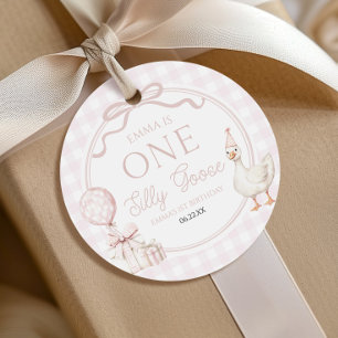 Etiquetas Para Lembrancinhas Festa de 1º Aniversário ONE Silly Goose Arco Rosa