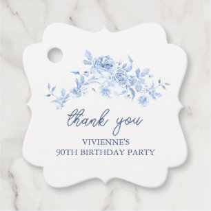 Etiquetas Para Lembrancinhas Festa de 90 Anos Personalizada com Rosa Azul Flora