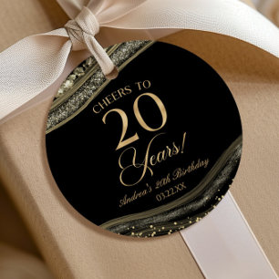 Etiquetas Para Lembrancinhas Festa de Aniversário de 20 anos em Ágata Preta e D