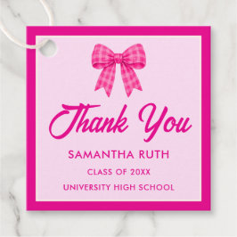 Etiquetas Para Lembrancinhas Festa de Formatura com Laço Xadrez Rosa Quente