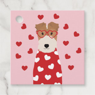 Etiquetas Para Lembrancinhas Fio Fox Terrier Dog Óculos Cardíacos Rosa