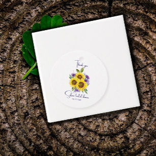 Etiquetas Para Lembrancinhas Flor de girassol silvestre roxa amarelo aquarela