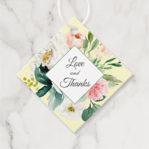 Etiquetas Para Lembrancinhas Floral Amarelo e Cor-de-rosa Obrigado Marcas Favor