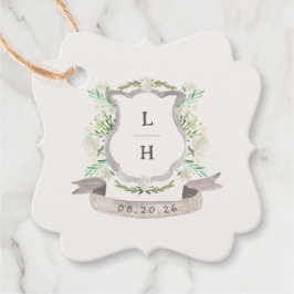 Etiquetas Para Lembrancinhas Floral Crest Watercolor Monograma Casamento