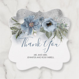 Etiquetas Para Lembrancinhas Floral Elegante de Glitter Dusty Blue e Silver