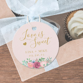 Etiquetas Para Lembrancinhas Floral Rosa e Dourado O Amor é Doce Casamento