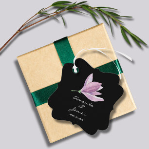 Etiquetas Para Lembrancinhas Floral Roxo Elegante em Preto Obrigado
