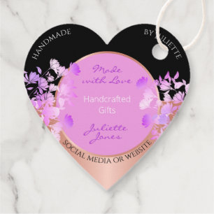 Etiquetas Para Lembrancinhas Floral roxo rosa com quadro Dourado preto e Rosa