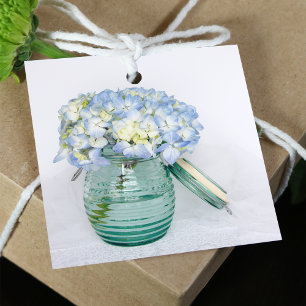 Etiquetas Para Lembrancinhas Flores azuis do Hydrangea no casamento do frasco