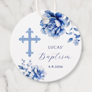 Etiquetas Para Lembrancinhas Flores Azuis Elegantes Marcas De Favor Do Batismo