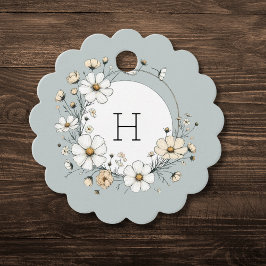 Etiquetas Para Lembrancinhas Flores Boho Personalizadas com Monograma Sage de R