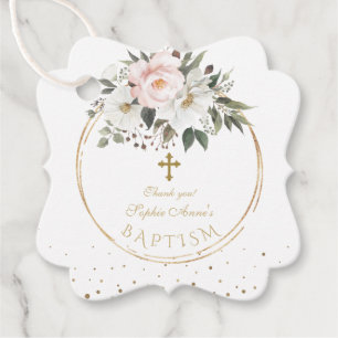 Etiquetas Para Lembrancinhas Flores Brancas Blush Bloom Dourado Batismo Cruzado
