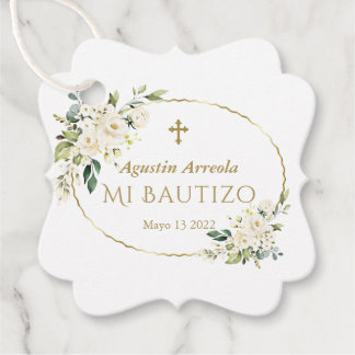 Etiquetas Para Lembrancinhas Flores Brancas de Luxo Douradas Mi Bautizo