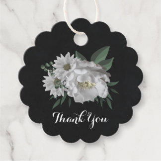 Etiquetas Para Lembrancinhas flores brancas românticas e folhas verdes preto